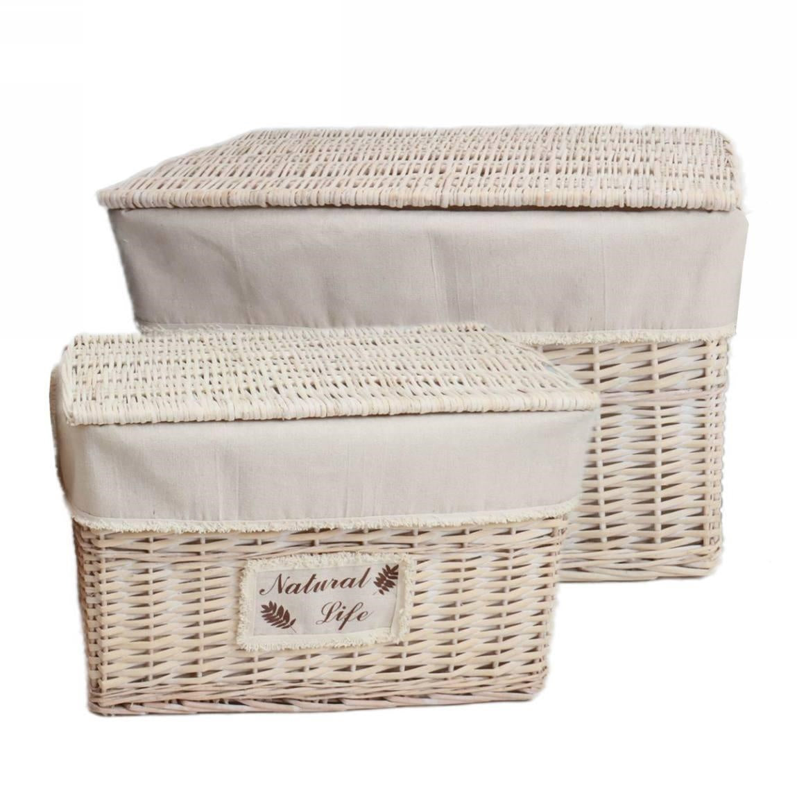 Baule in vimini sbiancato 60X40H40 in set di 2