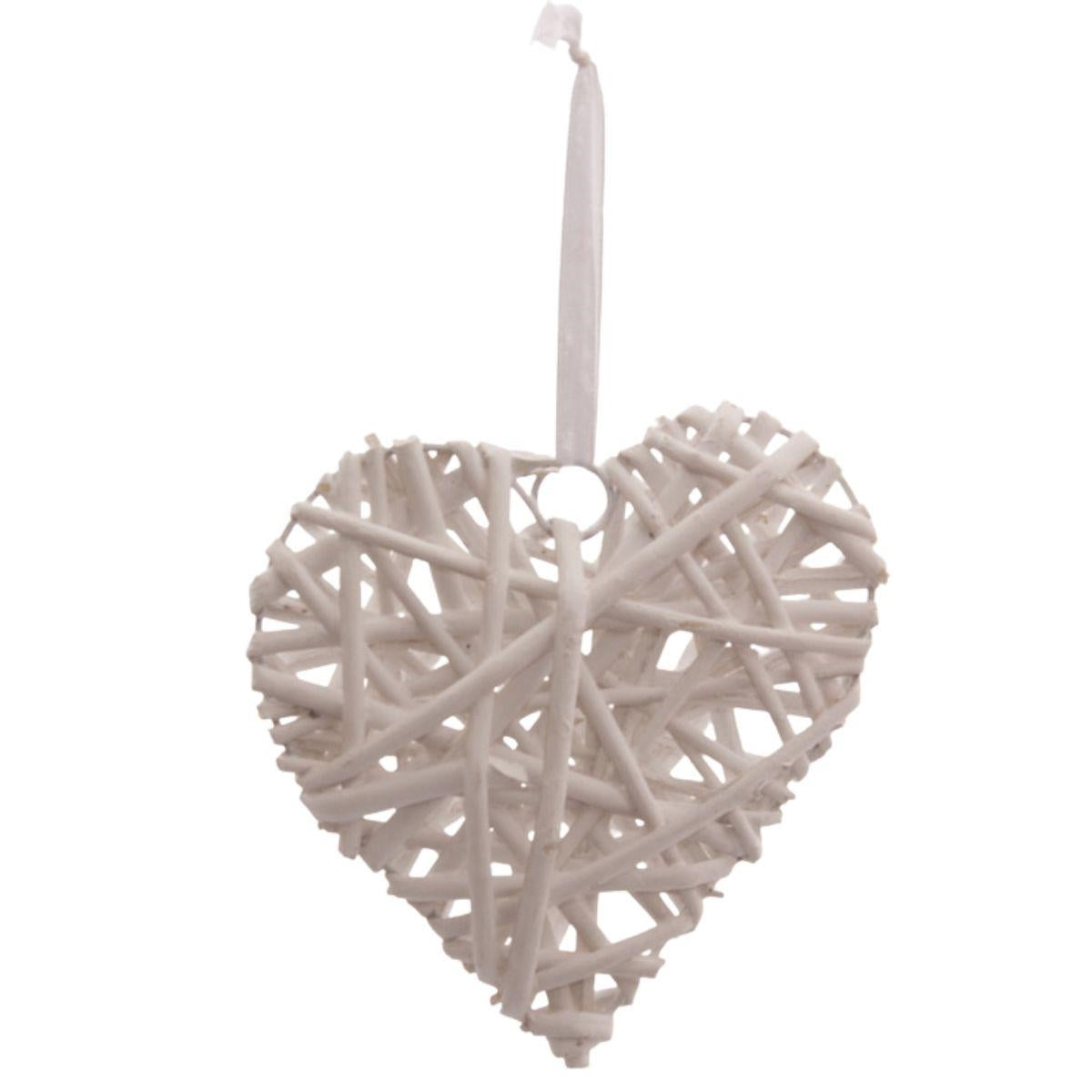 Decorazione cuore in vimini bianco H15