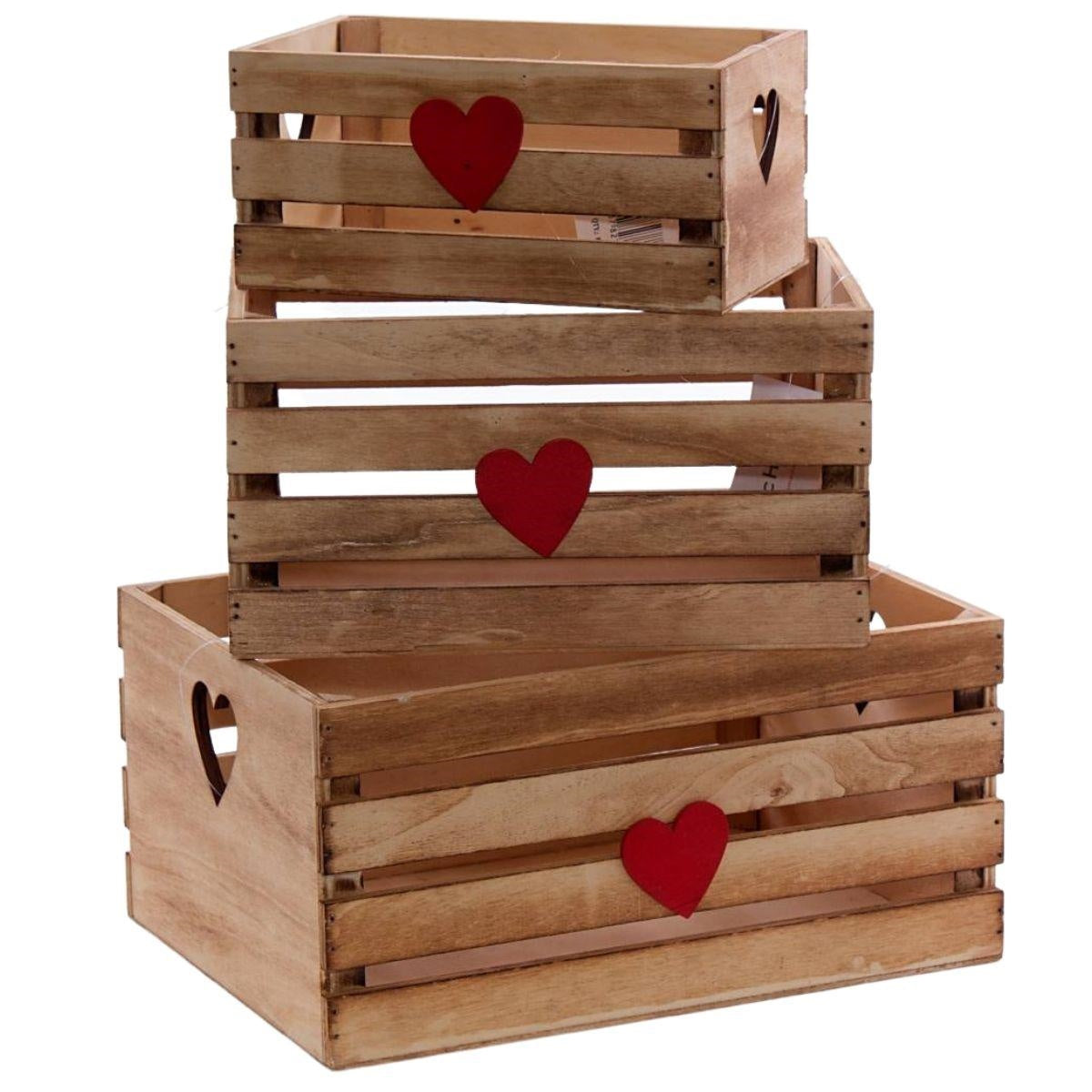 Cassetta brunita in abete 31X22H15 in set di 3