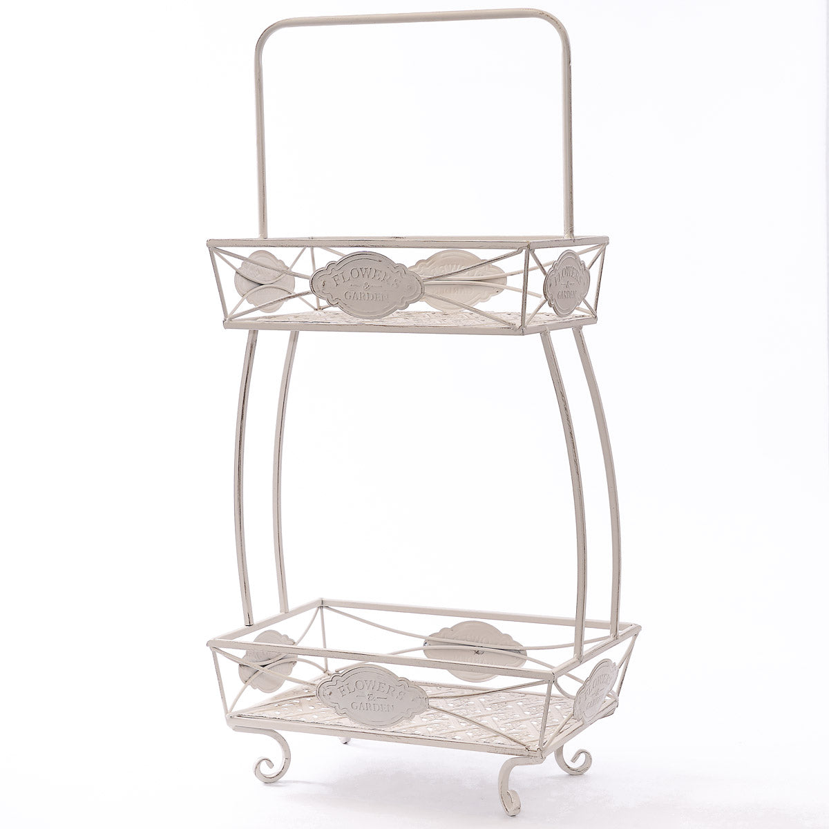 Portafiori a due piani in metallo bianco 43X25H82