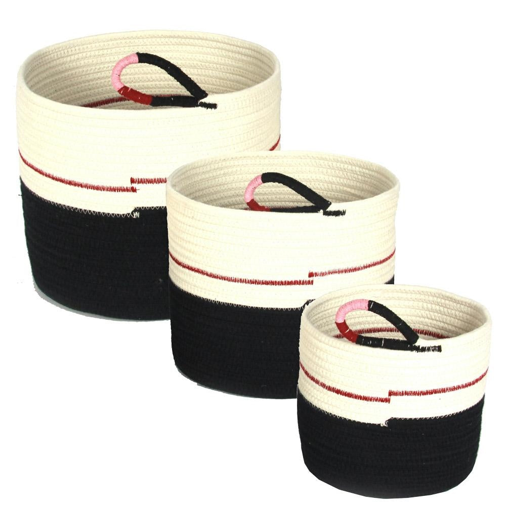 Cesto in cotone bicolore Ø29H26 in set di 3