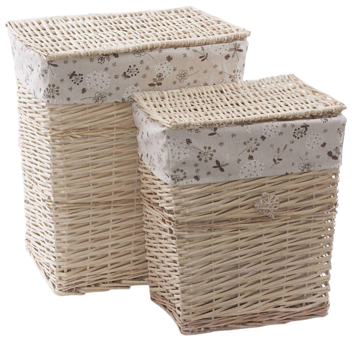 Portabiancheria in vimini con fodera in set di 2
