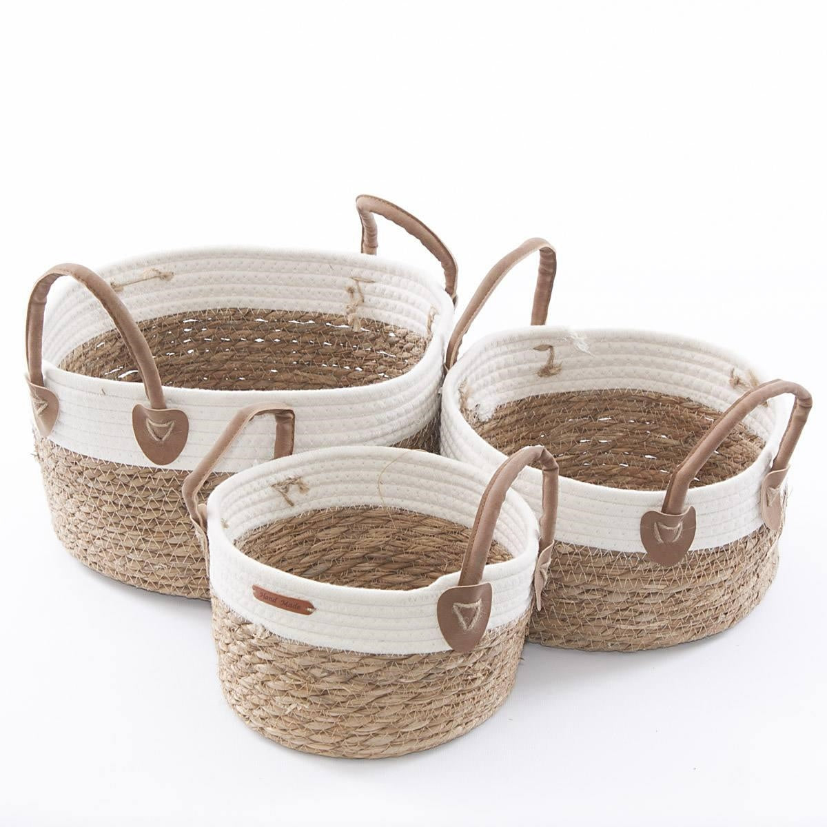 Cesto in seagrass e cotone Ø31H16 in set di 3