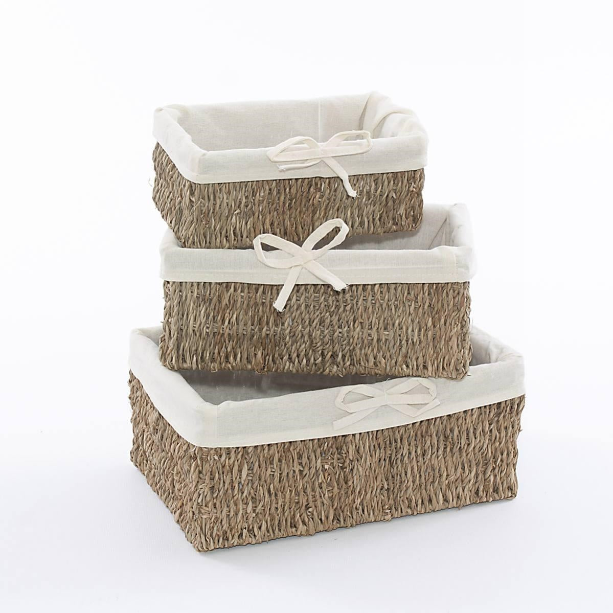 Cestino in cordoncino con fodera 28X19H12 in set di 3