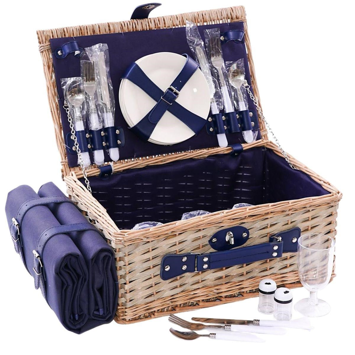 Cesto da picnic in vimini blu 44X30H20