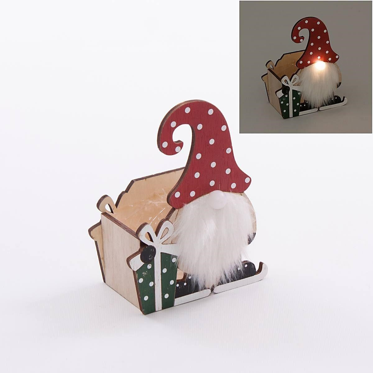 Cassetta in abete gnomo con led 12X7H16