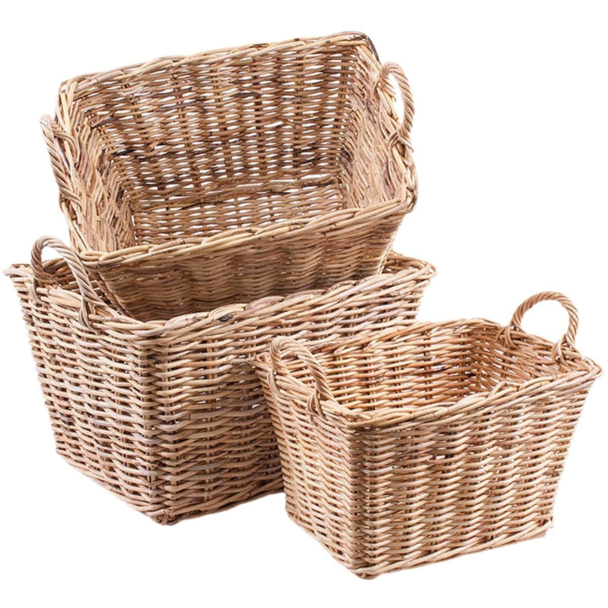 Cesta rettangolare in giunco 63X46H36 in set di 3