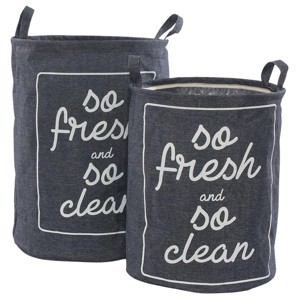 Portabiancheria in cotone blu in set di 2