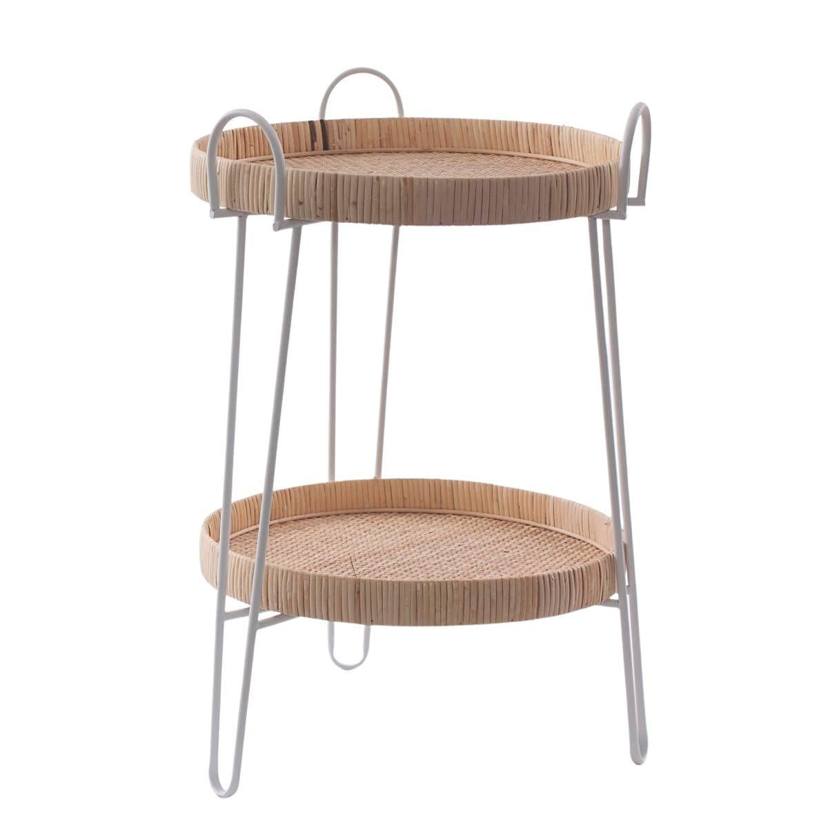 Tavolo da caffè in metallo bianco e rattan Ø42H60