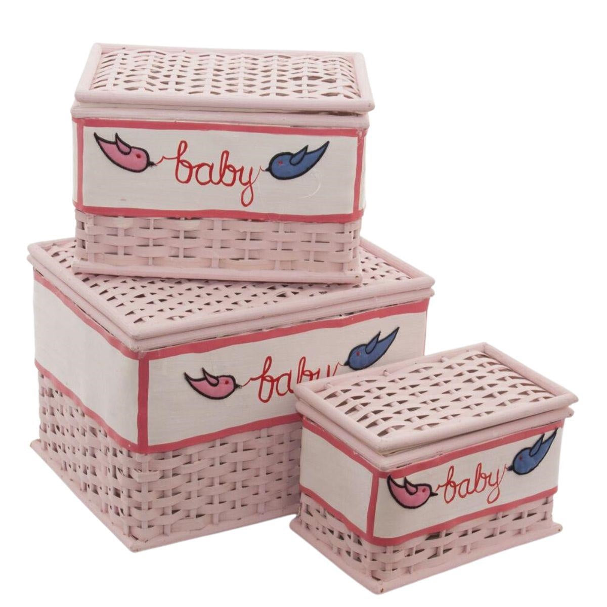 Baule in bambù rosa 33X25 in set di 3