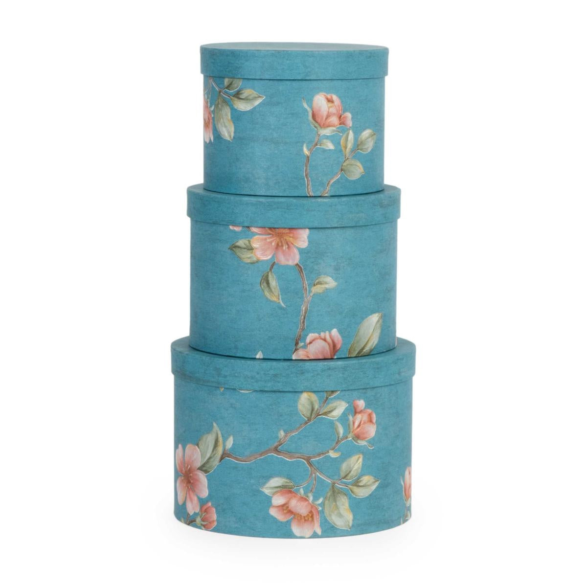 Scatola rotonda in cartone azzurro "Sakura Ø23H16 in set di 3