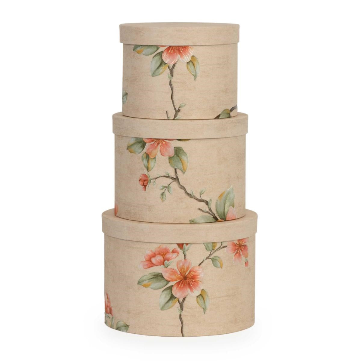 Scatola rotonda in cartone avorio "Sakura Ø23H16 in set di 3