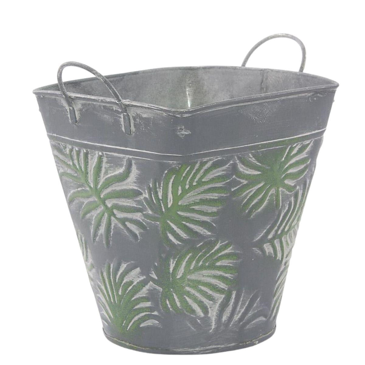 Vaschetta ovale in latta foglie 15x15h16