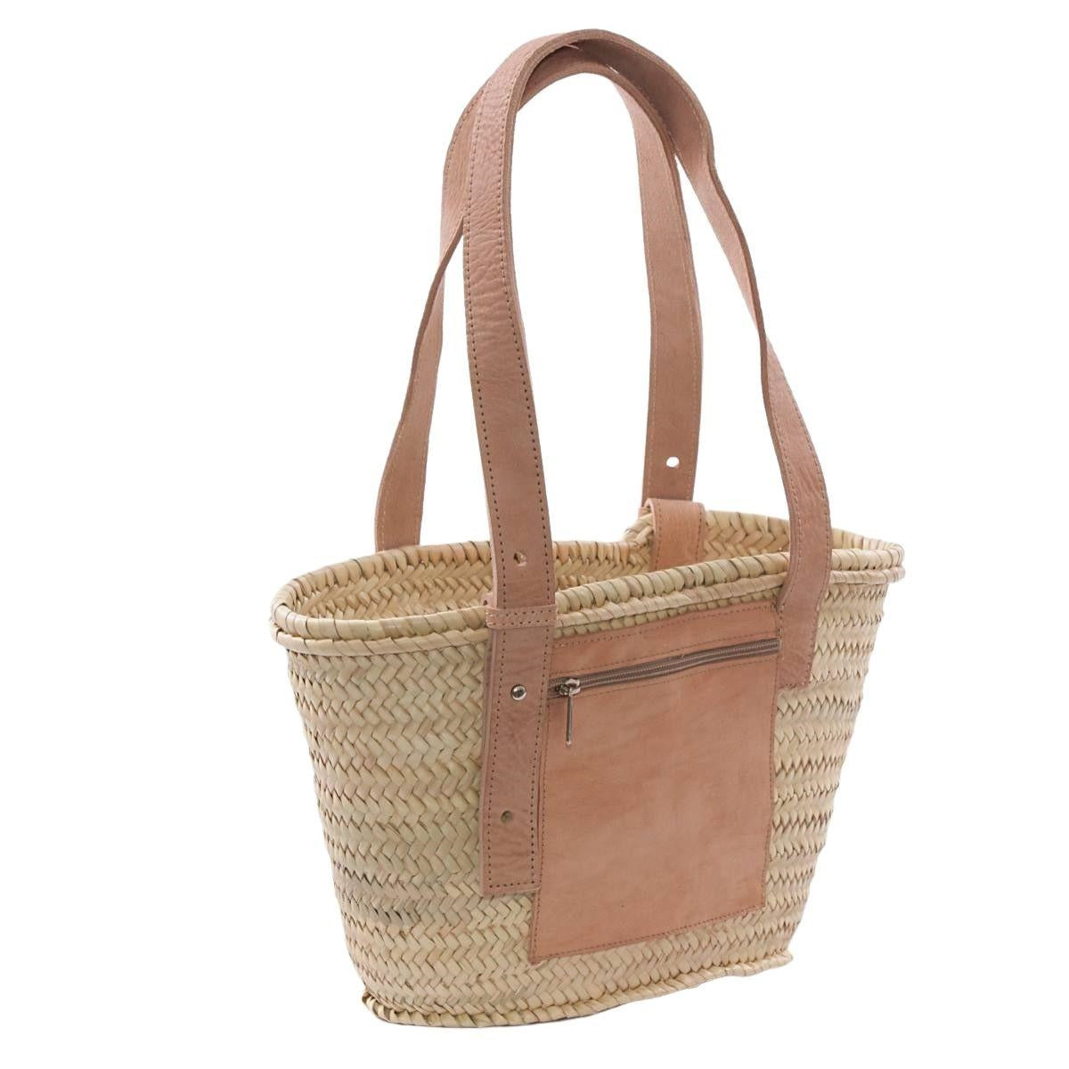 Borsa in palma con manici regolabili in ecopelle 48X15H25