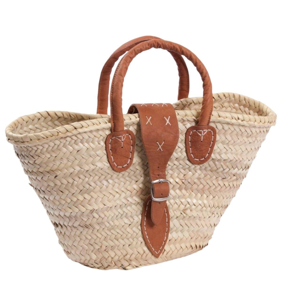 Borsa in palma con manici in cuoio 48X15H24/34