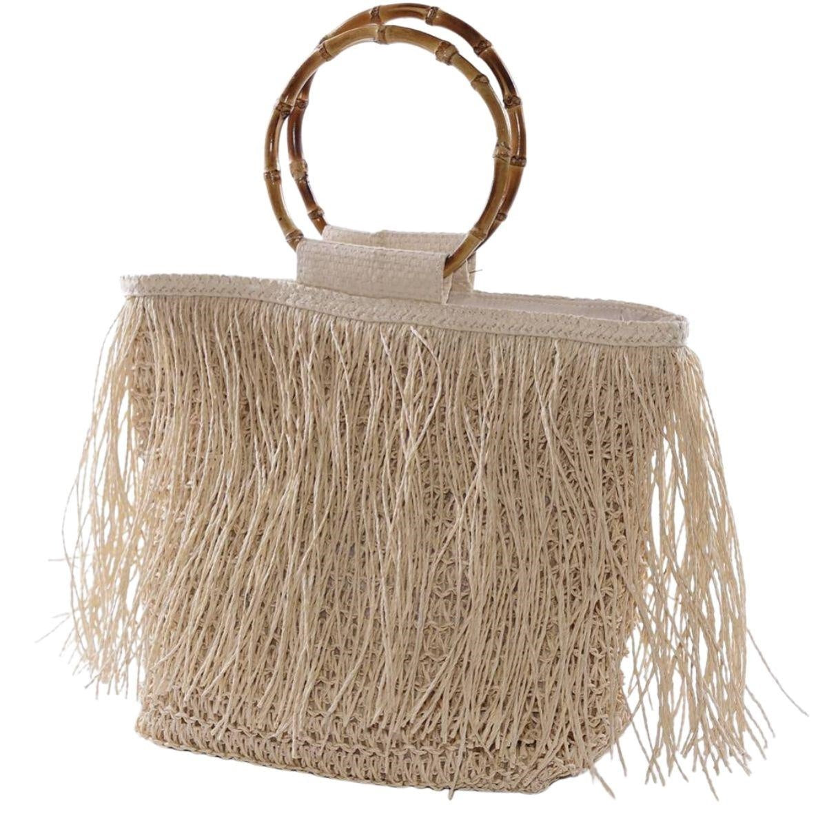 Borsa in fibre naturali con manici in bambù50XH41