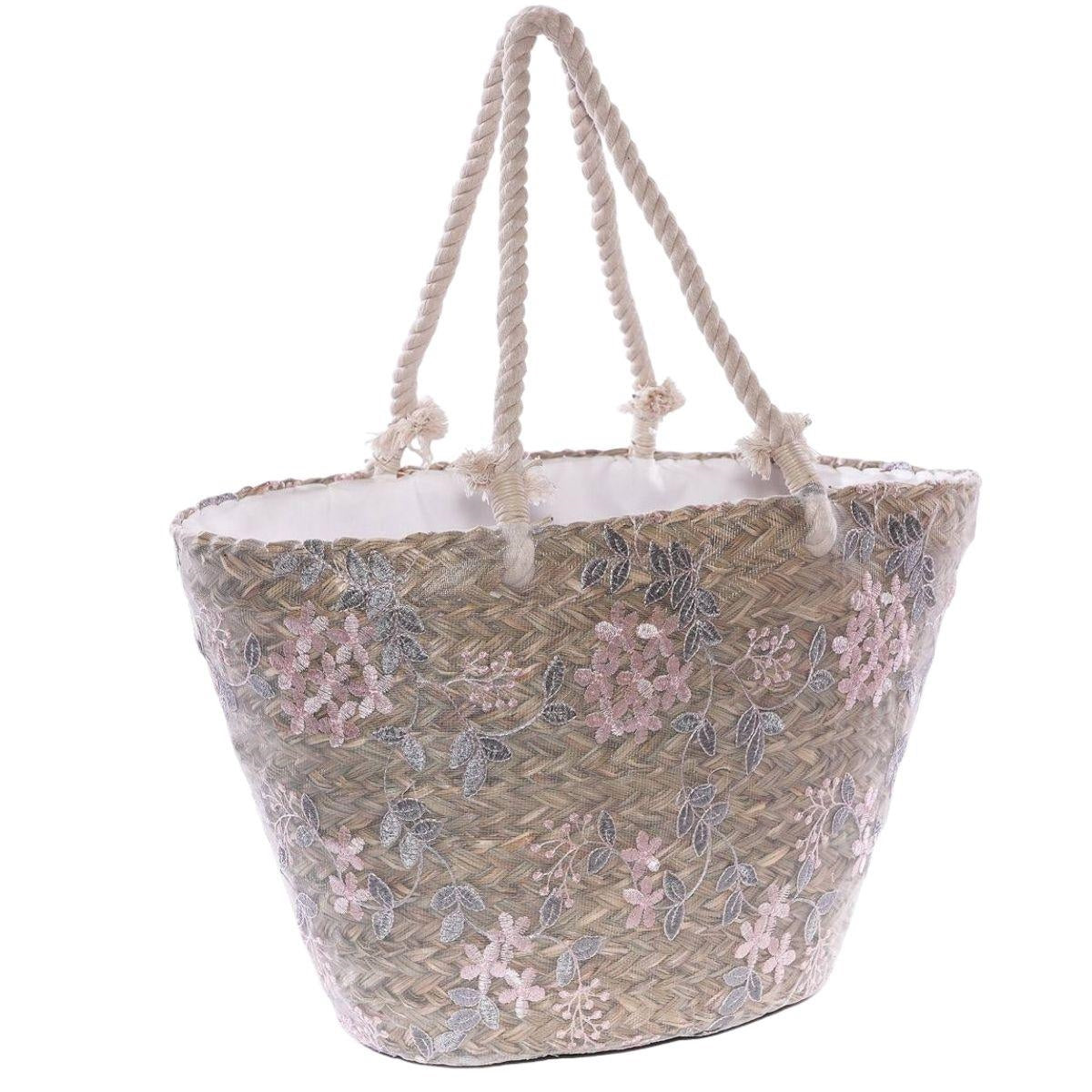 Borsa in fibre naturali e pizzo 56XH30