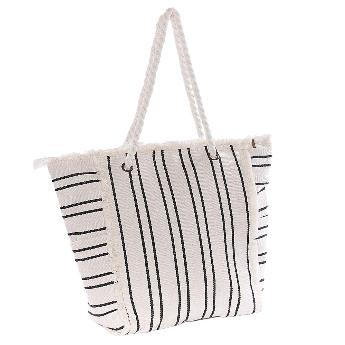 Borsa in cotone a righe nere 31H36