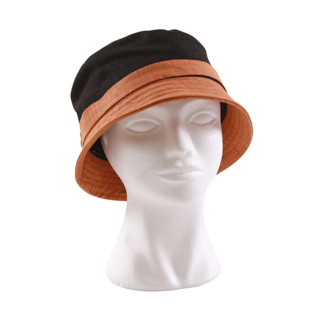CAPPELLO pescatore lino nero arancio 100% LINO